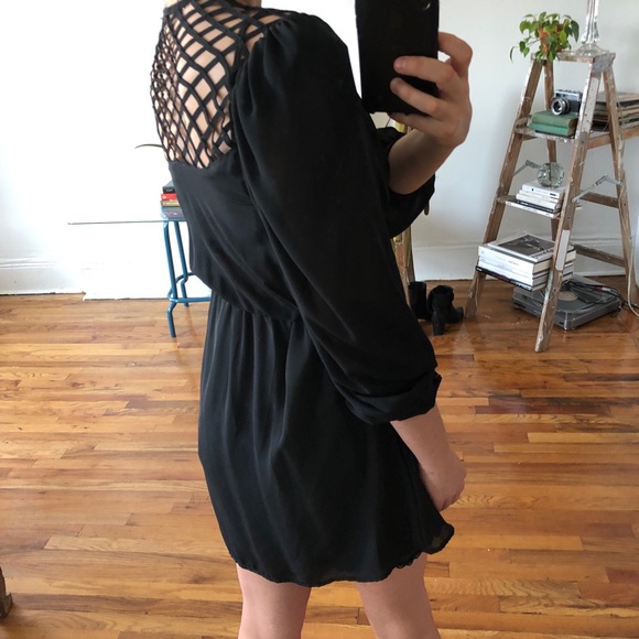 Vintage Black Sheer V-neck Mini Dress w/ Caged Style Lattice Open Back - Small - Picture 11 of 13
